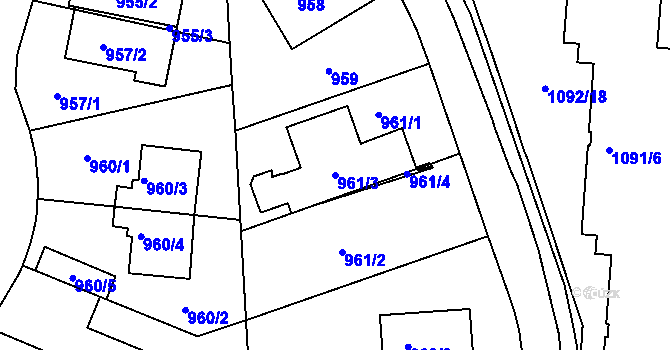 Parcela st. 961/3 v KÚ Smíchov, Katastrální mapa