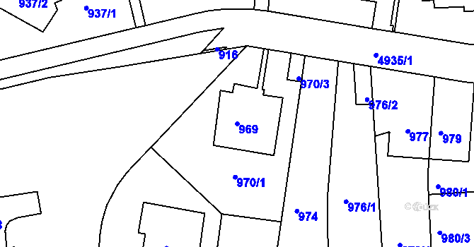 Parcela st. 969 v KÚ Smíchov, Katastrální mapa