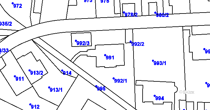 Parcela st. 991 v KÚ Smíchov, Katastrální mapa