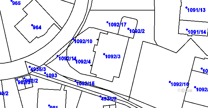 Parcela st. 1092/3 v KÚ Smíchov, Katastrální mapa