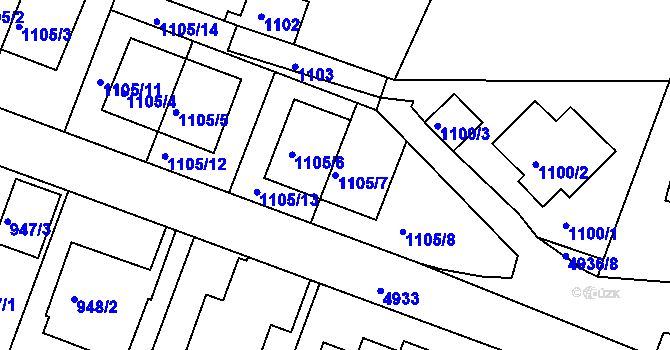 Parcela st. 1105/7 v KÚ Smíchov, Katastrální mapa