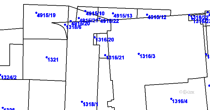 Parcela st. 1316/21 v KÚ Smíchov, Katastrální mapa