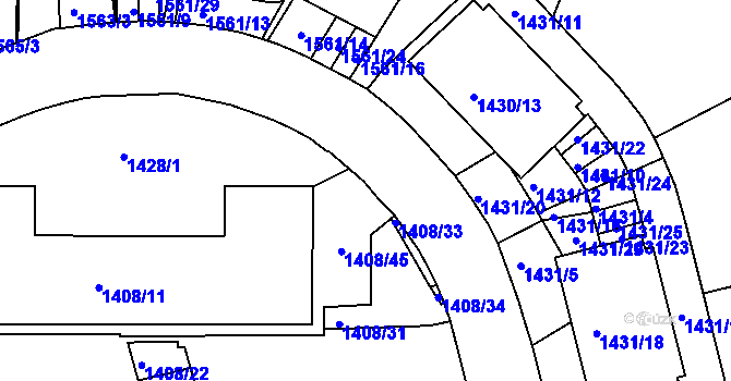 Parcela st. 1408/32 v KÚ Smíchov, Katastrální mapa