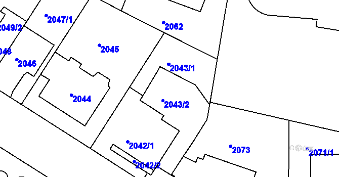 Parcela st. 2043 v KÚ Smíchov, Katastrální mapa