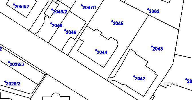 Parcela st. 2044 v KÚ Smíchov, Katastrální mapa