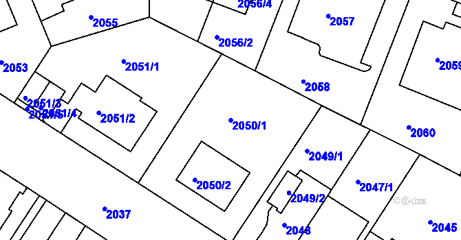 Parcela st. 2050/1 v KÚ Smíchov, Katastrální mapa