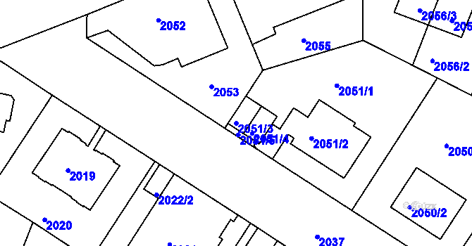 Parcela st. 2051/3 v KÚ Smíchov, Katastrální mapa
