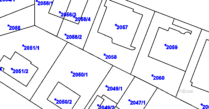 Parcela st. 2058 v KÚ Smíchov, Katastrální mapa