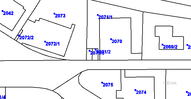 Parcela st. 2071/2 v KÚ Smíchov, Katastrální mapa