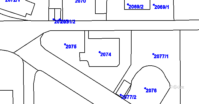 Parcela st. 2074 v KÚ Smíchov, Katastrální mapa