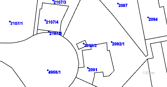 Parcela st. 2092/2 v KÚ Smíchov, Katastrální mapa