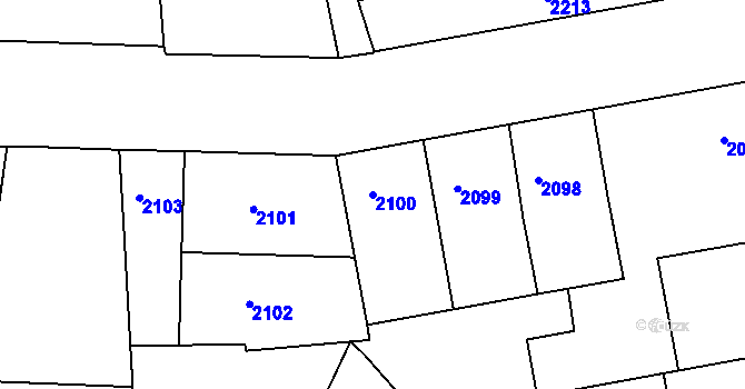 Parcela st. 2100 v KÚ Smíchov, Katastrální mapa