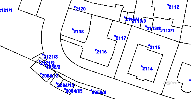 Parcela st. 2116 v KÚ Smíchov, Katastrální mapa