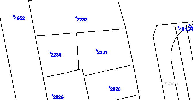 Parcela st. 2231 v KÚ Smíchov, Katastrální mapa