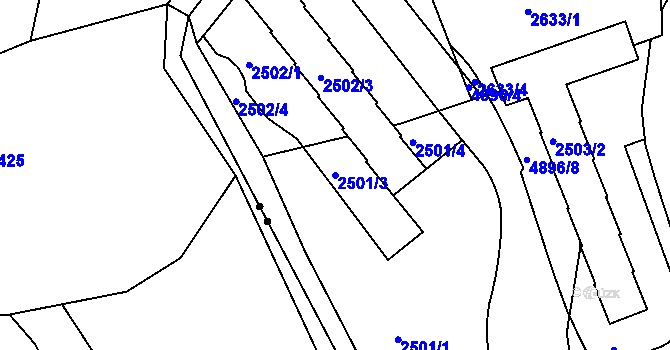 Parcela st. 2501/3 v KÚ Smíchov, Katastrální mapa