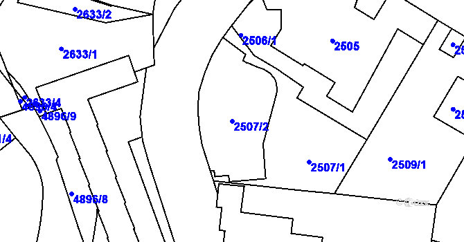 Parcela st. 2507/2 v KÚ Smíchov, Katastrální mapa