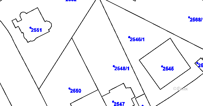 Parcela st. 2548 v KÚ Smíchov, Katastrální mapa