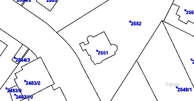 Parcela st. 2551 v KÚ Smíchov, Katastrální mapa