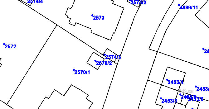 Parcela st. 2574/3 v KÚ Smíchov, Katastrální mapa