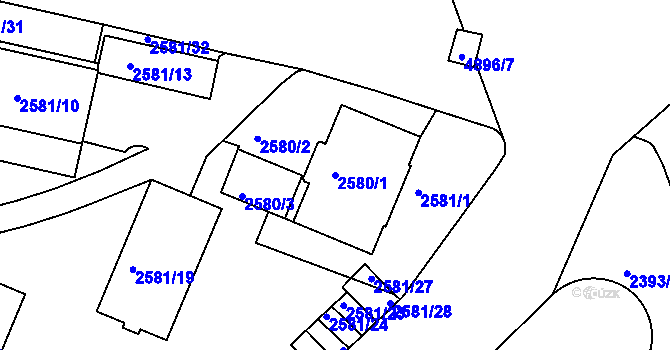 Parcela st. 2580/1 v KÚ Smíchov, Katastrální mapa