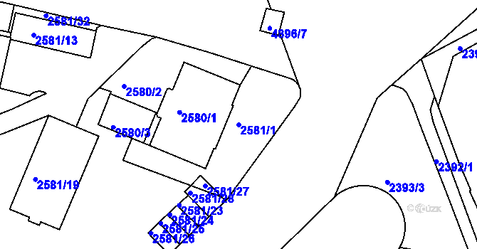 Parcela st. 2581/1 v KÚ Smíchov, Katastrální mapa