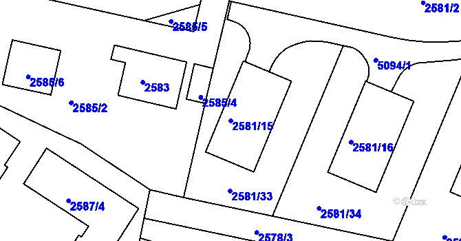 Parcela st. 2581/15 v KÚ Smíchov, Katastrální mapa