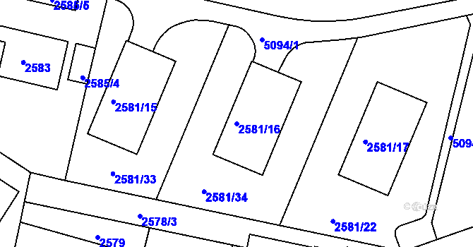 Parcela st. 2581/16 v KÚ Smíchov, Katastrální mapa