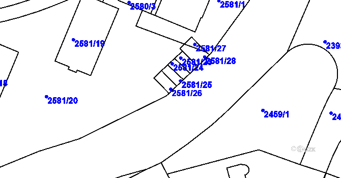 Parcela st. 2581/26 v KÚ Smíchov, Katastrální mapa