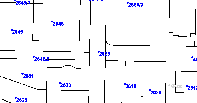 Parcela st. 2625 v KÚ Smíchov, Katastrální mapa