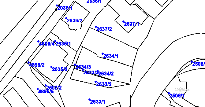 Parcela st. 2634/1 v KÚ Smíchov, Katastrální mapa