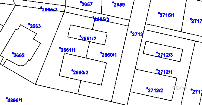 Parcela st. 2660/1 v KÚ Smíchov, Katastrální mapa