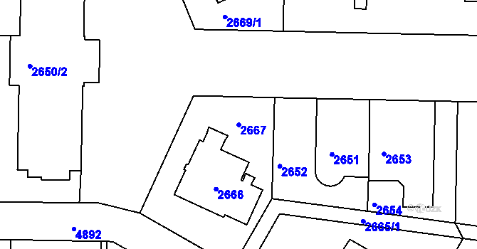 Parcela st. 2667 v KÚ Smíchov, Katastrální mapa