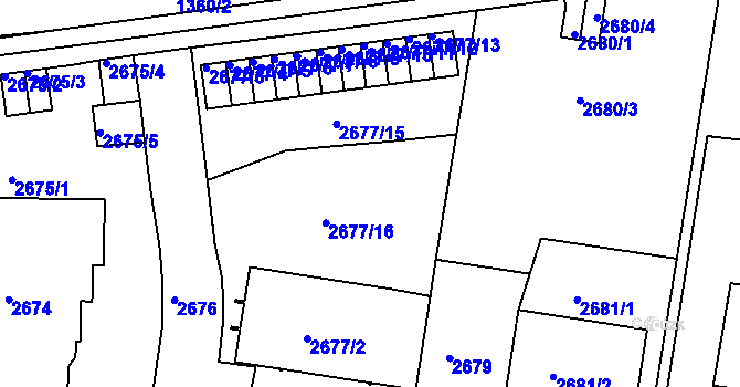 Parcela st. 2677/1 v KÚ Smíchov, Katastrální mapa