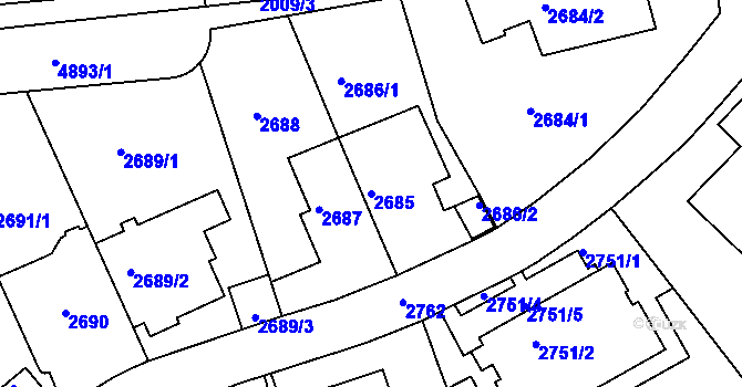 Parcela st. 2685 v KÚ Smíchov, Katastrální mapa