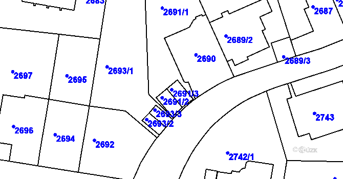 Parcela st. 2691/3 v KÚ Smíchov, Katastrální mapa