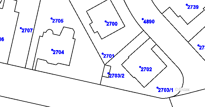 Parcela st. 2701 v KÚ Smíchov, Katastrální mapa