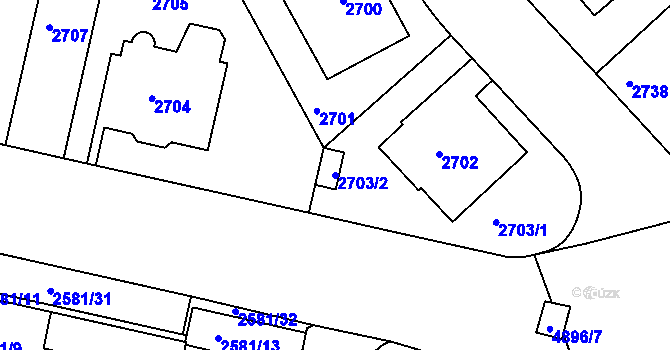 Parcela st. 2703/2 v KÚ Smíchov, Katastrální mapa