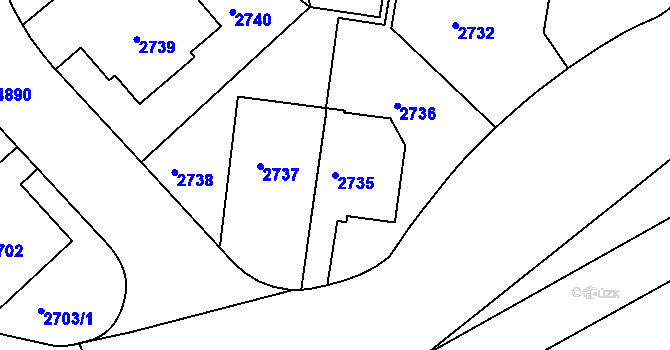 Parcela st. 2735 v KÚ Smíchov, Katastrální mapa