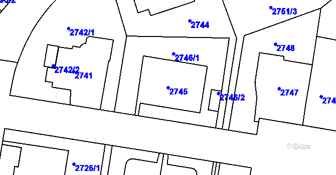 Parcela st. 2745 v KÚ Smíchov, Katastrální mapa