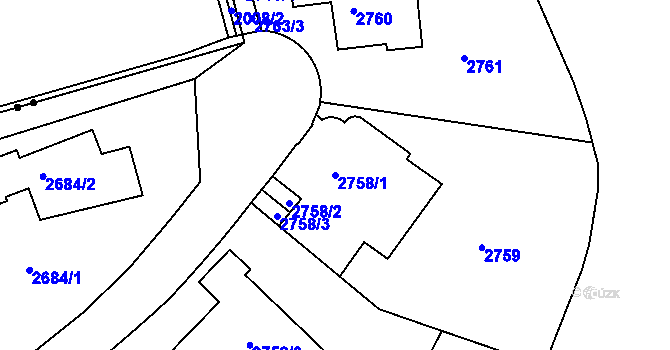 Parcela st. 2758/1 v KÚ Smíchov, Katastrální mapa