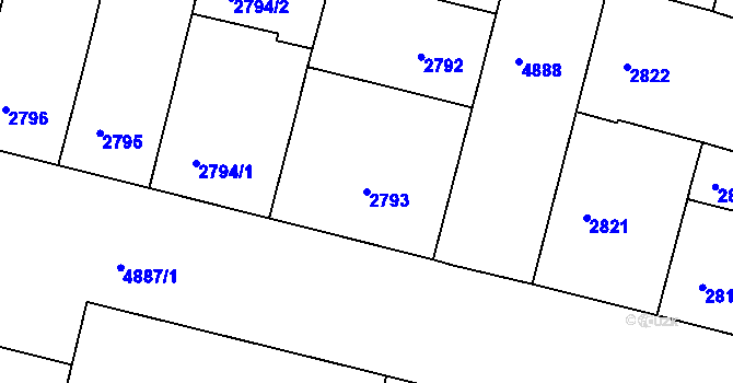 Parcela st. 2793 v KÚ Smíchov, Katastrální mapa