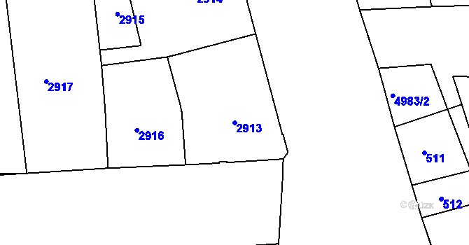 Parcela st. 2913 v KÚ Smíchov, Katastrální mapa