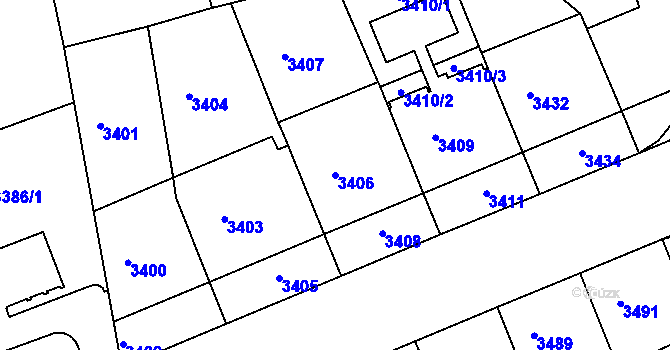 Parcela st. 3406 v KÚ Smíchov, Katastrální mapa