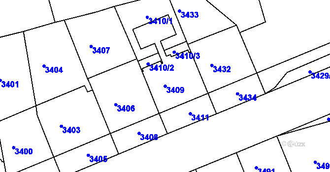Parcela st. 3409 v KÚ Smíchov, Katastrální mapa