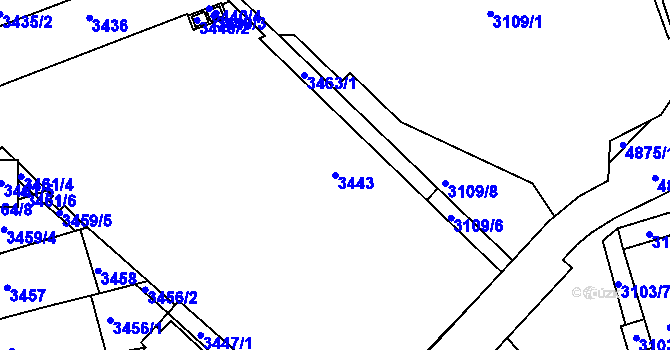 Parcela st. 3443 v KÚ Smíchov, Katastrální mapa