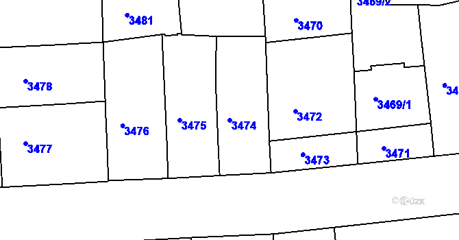 Parcela st. 3474 v KÚ Smíchov, Katastrální mapa