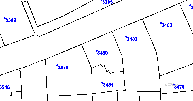 Parcela st. 3480 v KÚ Smíchov, Katastrální mapa