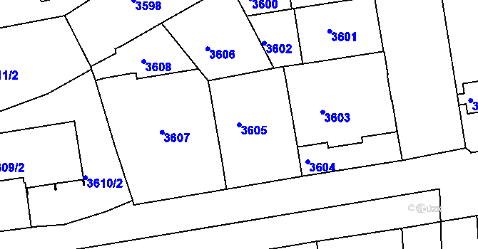 Parcela st. 3605 v KÚ Smíchov, Katastrální mapa