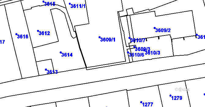 Parcela st. 3609/1 v KÚ Smíchov, Katastrální mapa