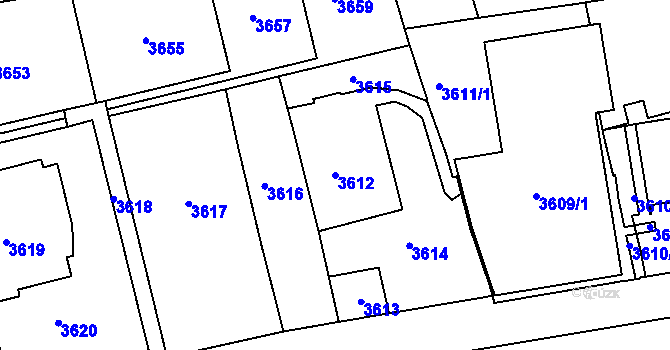 Parcela st. 3612 v KÚ Smíchov, Katastrální mapa